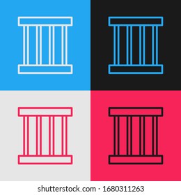 Pop art line Prison window icon isolated on color background.  Vector Illustration