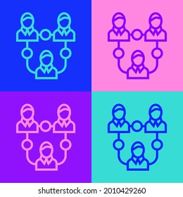 Pop Art Line Projekt Team-Symbol einzeln auf Farbhintergrund. Unternehmensanalyse und -planung, Beratung, Teamarbeit, Projektmanagement.  Vektorgrafik