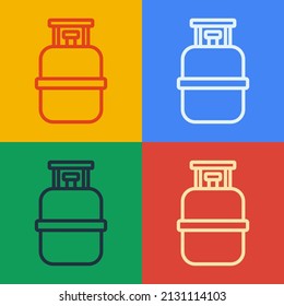 Pop art line Propane gas tank icon isolated on color background. Flammable gas tank icon.  Vector