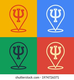 Pop art line Psychology icon isolated on color background. Psi symbol. Mental health concept, psychoanalysis analysis and psychotherapy.  Vector