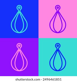 Pop art line Punching bag icon isolated on color background.  Vector