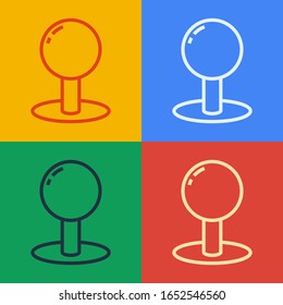 Pop Art Line Push Pin Symbol einzeln auf Farbhintergrund. Thumbstapel-Zeichen. Vektorillustration-Illustration