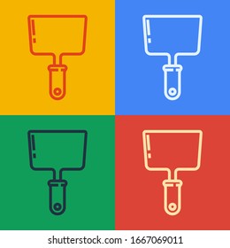 Pop art line Putty knife icon isolated on color background. Spatula repair tool. Spackling or paint instruments.  Vector Illustration