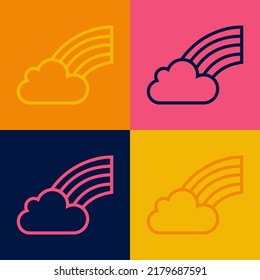 Línea de arte pop Arcoiris con icono de nube aislado en el fondo de color. Feliz día de San Patrón. Fiesta nacional irlandesa.  Vector