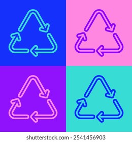 Pop art line Recycle symbol icon isolated on color background. Circular arrow icon. Environment recyclable go green.  Vector