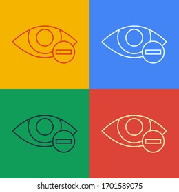 Pop Art Line Red Eye Effect Icon Isolated On Color Background. Eye Redness Sign. Inflammatory Disease Of Eyes.  Vector Illustration