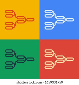 Pop art line Results and standing tables scoreboard championship tournament bracket icon isolated on color background.  Vector Illustration
