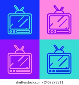 Pop art line Retro tv icon isolated on color background. Television sign.  Vector