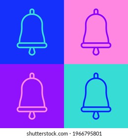 Pop art line Ringing bell icon isolated on color background. Alarm symbol, service bell, handbell sign, notification symbol.  Vector Illustration