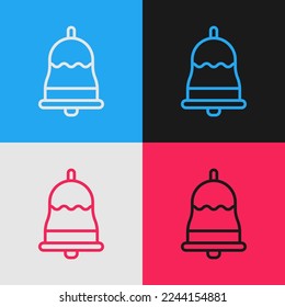 Pop art line Ringing bell icon isolated on color background. Alarm symbol, service bell, handbell sign, notification symbol.  Vector Illustration