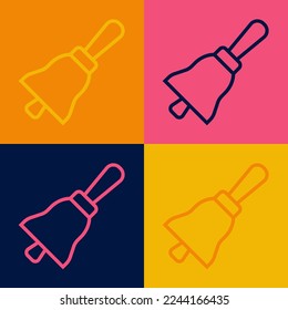 Pop Art Line Ringing Glocke Symbol einzeln auf Farbhintergrund. Alarmsymbol, Dienstglocke, Handzeichen, Benachrichtigungssymbol.  Vektorgrafik