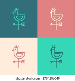 Pop art line Rooster weather vane icon isolated on color background. Weathercock sign. Windvane rooster. Vector Illustration