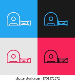 Pop art line Roulette construction icon isolated on color background. Tape measure symbol.  Vector Illustration