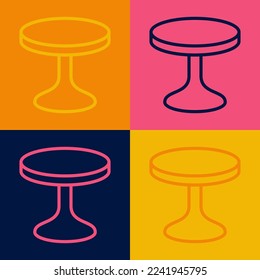Pop art line Round table icon isolated on color background.  Vector