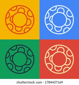 Pop art line Rubber swimming ring icon isolated on color background. Life saving floating lifebuoy for beach, rescue belt for saving people.  Vector Illustration
