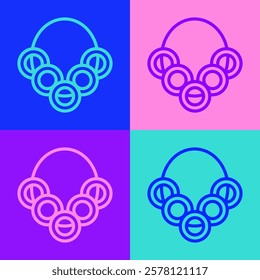 Pop art line Russian bagels on a rope icon isolated on color background.  Vector