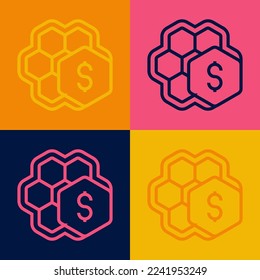 Pop art line Sale of honeycomb icon isolated on color background. Honey cells symbol. Sweet natural food.  Vector