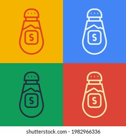 Pop art line Salt icon isolated on color background. Cooking spices.  Vector
