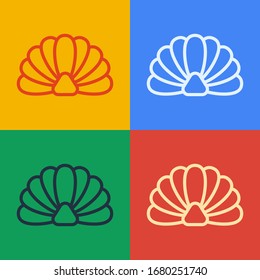 Pop art line Scallop sea shell icon isolated on color background. Seashell sign. Vector Illustration