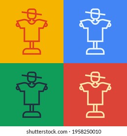 Pop art line Scarecrow icon isolated on color background.  Vector