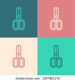 Pop art line Scissors hairdresser icon isolated on color background. Hairdresser, fashion salon and barber sign. Barbershop symbol. Vector Illustration