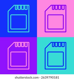 Pop art line SD card icon isolated on color background. Memory card. Adapter icon.  Vector