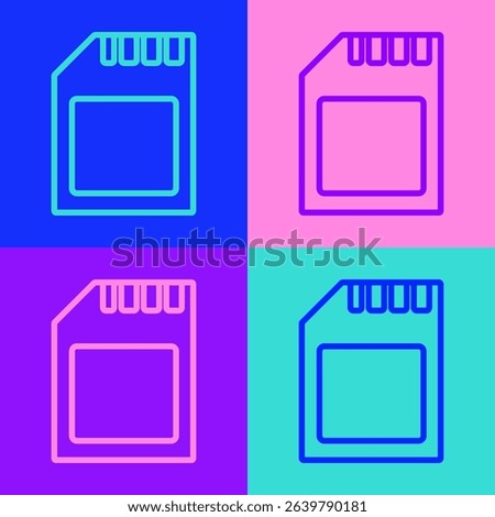 Pop art line SD card icon isolated on color background. Memory card. Adapter icon.  Vector