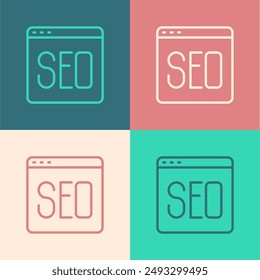 Pop art line SEO optimization icon isolated on color background.  Vector