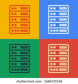 Pop art line Server, Data, Web Hosting icon isolated on color background.  Vector Illustration