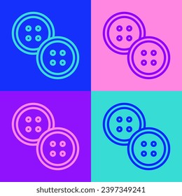 Botón de coser de la línea de arte pop para el icono de ropa aislado en el fondo del color. Botón de ropa.  Vector