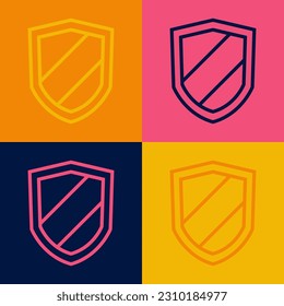 Pop art line Shield icon isolated on color background. Guard sign. Security, safety, protection, privacy concept.  Vector