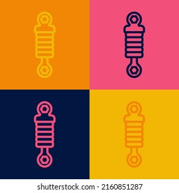 Pop art line Shock absorber icon isolated on color background.  Vector