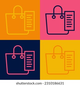 Pop art line Shopping list icon isolated on color background.  Vector