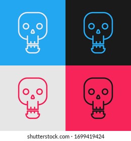 Pop art line Skull icon isolated on color background. Happy Halloween party.  Vector Illustration