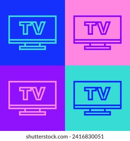 Pop art line Smart Tv icon isolated on color background. Television sign.  Vector