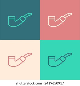 Pop art line Smoking pipe icon isolated on color background. Tobacco pipe.  Vector