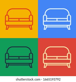 Línea de arte pop Icono Sofa aislado en fondo de color. Ilustración vectorial