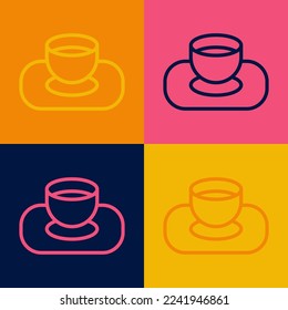 Pop art line Soy sauce in bowl icon isolated on color background.  Vector