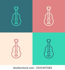 Pop art line Spanish guitar icon isolated on color background. Acoustic guitar. String musical instrument.  Vector