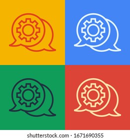 Pop art line Speech bubble chat icon isolated on color background. Message icon. Communication or comment chat symbol.  Vector Illustration