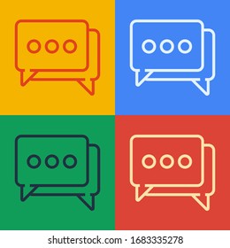 Pop art line Speech bubble chat icon isolated on color background. Message icon. Communication or comment chat symbol.  Vector Illustration