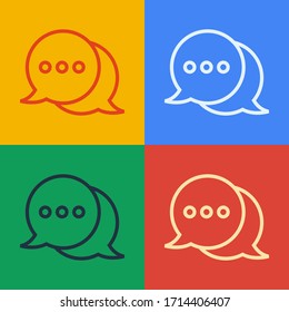 Pop art line Speech bubble chat icon isolated on color background. Message icon. Communication or comment chat symbol.  Vector Illustration