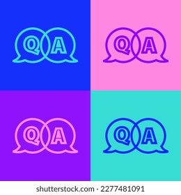 Pop art line Speech bubbles with Question and Answer icon isolated on color background. Q and A symbol. FAQ sign. Chat speech bubble and chart.  Vector Illustration