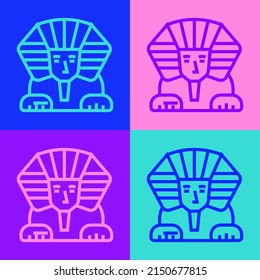 Pop art line Sphinx - mythical creature of ancient Egypt icon isolated on color background.  Vector