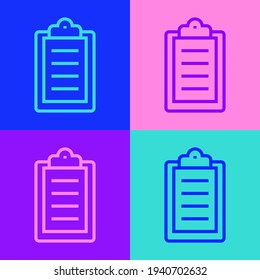 Pop art line Sport training program or fitness plan icon isolated on color background.  Vector