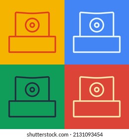 Pop art line Spray can nozzle cap icon isolated on color background.  Vector