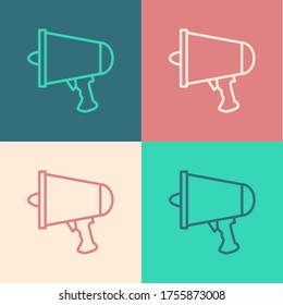 Línea de arte pop Difundir la palabra, icono de megáfono aislado en el fondo del color. Ilustración vectorial