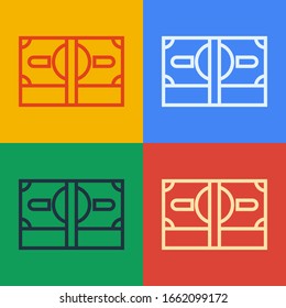 Pop art line Stacks paper money cash icon isolated on color background. Money banknotes stacks. Bill currency.  Vector Illustration