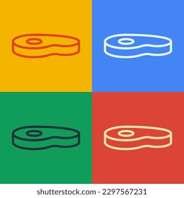 Pop art line Steak meat icon isolated on color background.  Vector