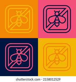 Pop art line Stop bee icon isolated on color background. Sweet natural food. Honeybee or apis with wings symbol. Flying insect.  Vector
